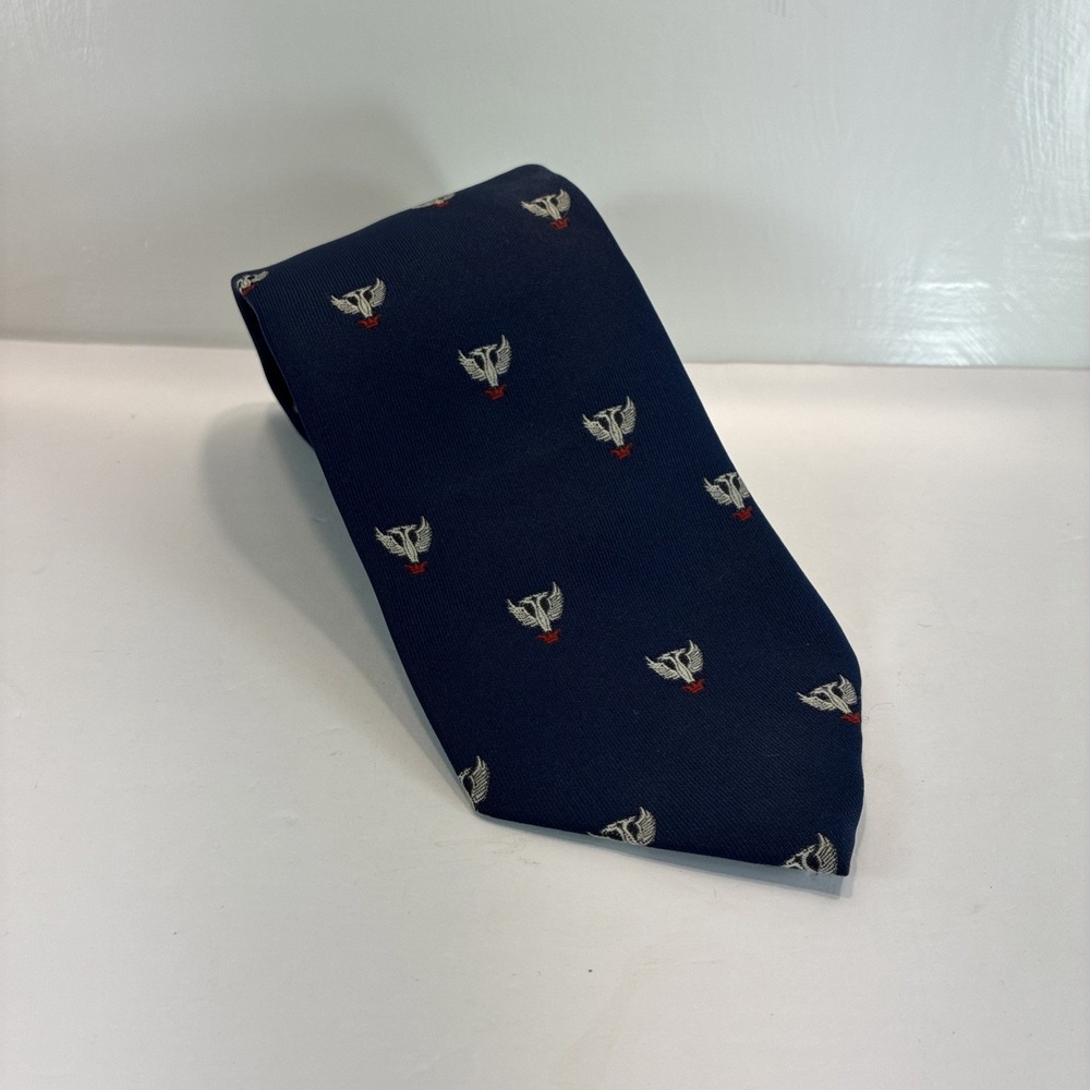 VTG Blue Necktie Tie Double Headed Bird over Red Crown Made in PA USA 3.75x57 in